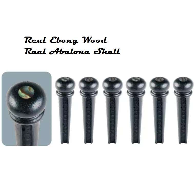 Ebony Wood Bridge Pin with 3mm Abalone Shell Dot for Acoustic Guitars (Single)
