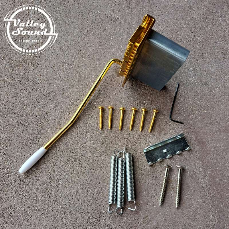 Gold Modern Strat 6 point Tremolo Bridge Complete - 52.5mm spacing Full size block