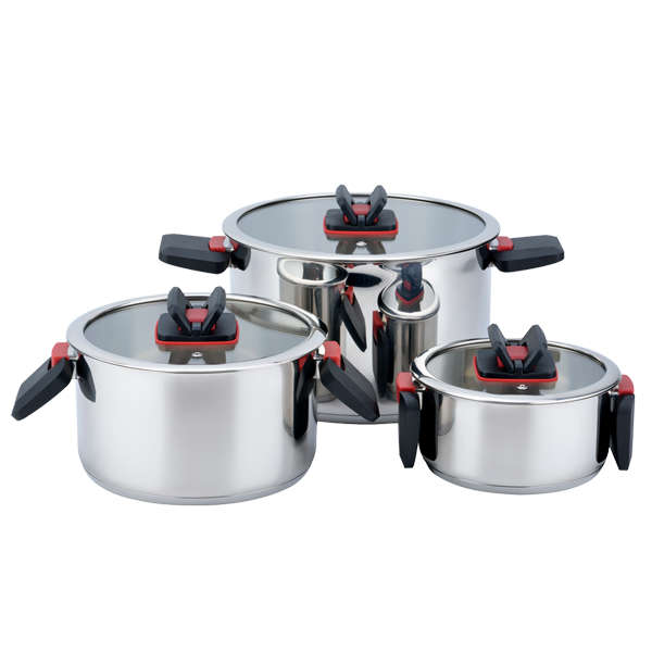 Bauer Compact 6pc Steel Set | Space-Saving Stainless Steel Pot Set