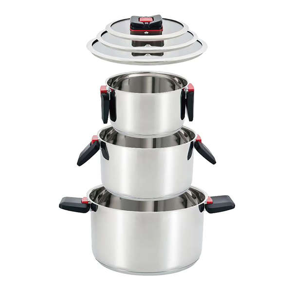 Bauer Compact 6pc Steel Set | Space-Saving Stainless Steel Pot Set