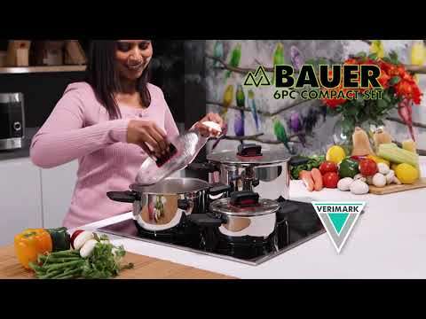 Bauer Compact 6pc Steel Set | Space-Saving Stainless Steel Pot Set