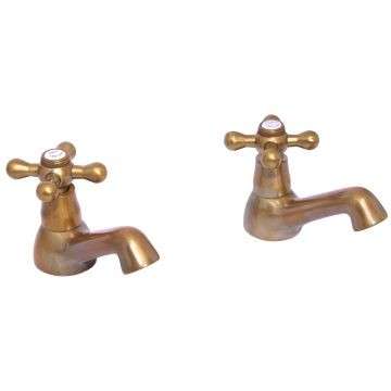 Antique Brass bath pillar taps vic handle (pr)