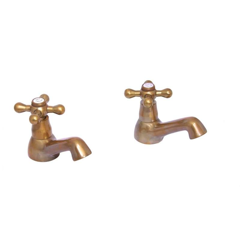 Antique Brass basin pillar taps vic handle (pr)