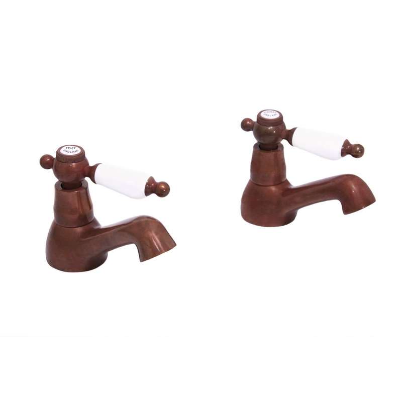 VADO - Kensington - White Lever - Tap - Bath Pillar Taps (Pair) - Aged Copper