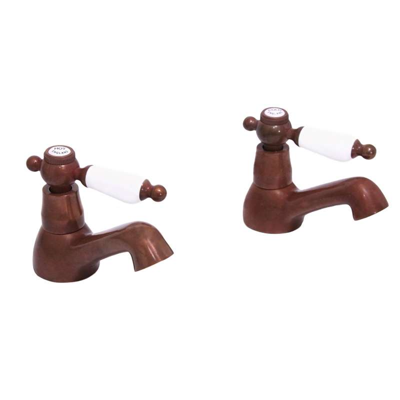 VADO - Kensington - White Lever - Tap - Basin Pillar Taps (Pair) - Aged Copper