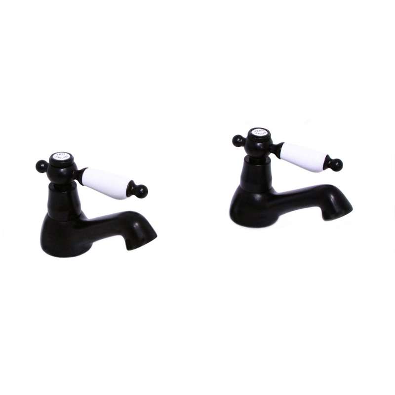 VADO - Kensington - White Lever - Tap - Basin Pillar Taps (Pair) - Matt Black