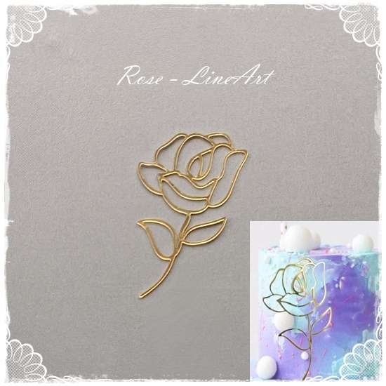 Rose - Line Art - Cake Topper
