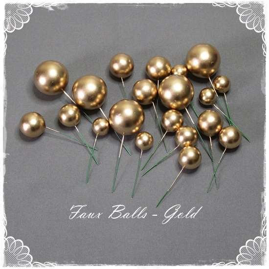 Faux Balls Cake Topper Set For Cake Decorating - Gold - 20pc