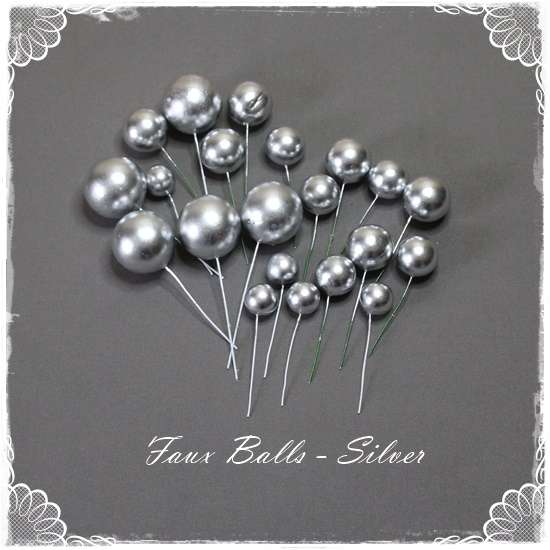 Faux Balls Toppers - Silver - 20pc