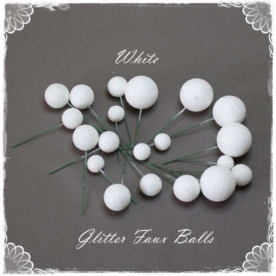 Faux Glitter Balls - White