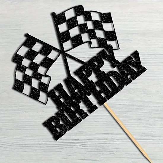 Racing Car Theme Happy Birthday - Cake Topper