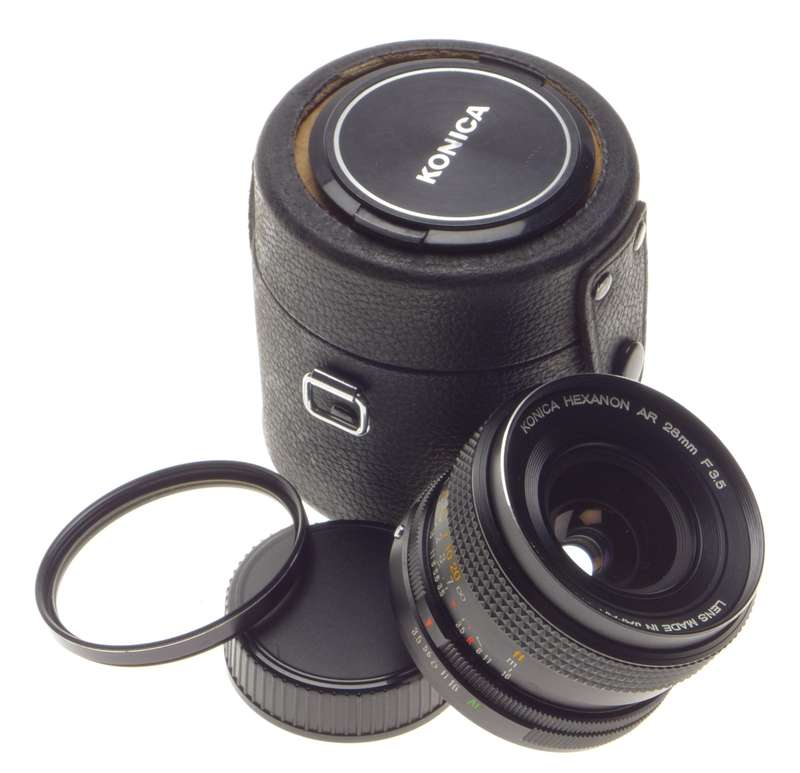 Konica Hexanon AR 28mm F3.5 SLR classic 35mm film camera lens kit