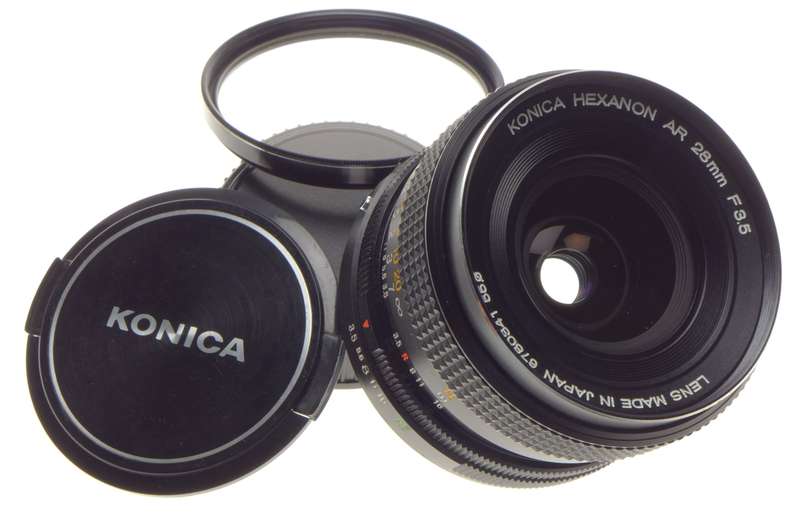 Konica Hexanon AR 28mm F3.5 SLR classic 35mm film camera lens kit