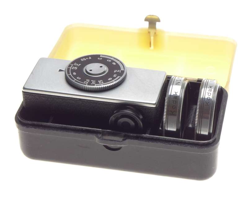 Cased Kodak universal hot shoe camera rangefinder with lenses