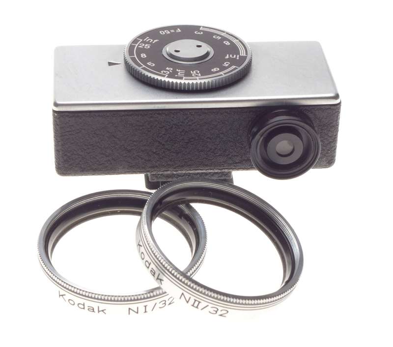 Cased Kodak universal hot shoe camera rangefinder with lenses