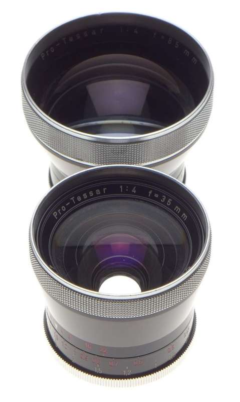 ZEISS Ikon Pro-Tessar 1:4 f=115mm 1:4 f=35mm SLR conaflex camera lens set in original case