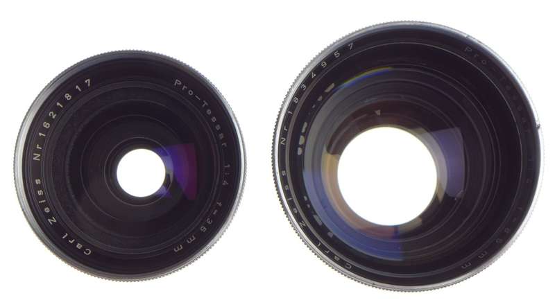 ZEISS Ikon Pro-Tessar 1:4 f=115mm 1:4 f=35mm SLR conaflex camera lens set in original case