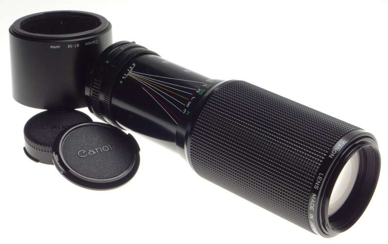 CANON Zoom Lens FD 100-300mm 1:5.6 for 35mm SLR vintage classic film camera caps hood pouch