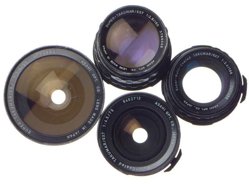 Pentax 67 complete used camera kit 6x7 medium format 4 lenses grip cases 3.5/55mm - Pentax 67