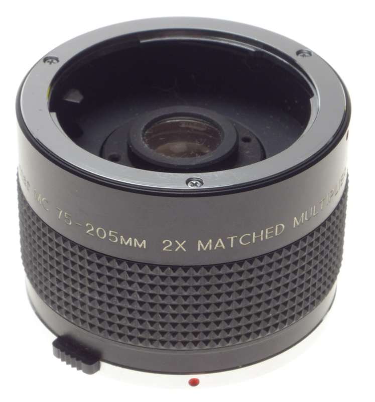 Olympus OM Vivitar MC 75-205mm 2x matched Multiplier lens adapter mount cased
