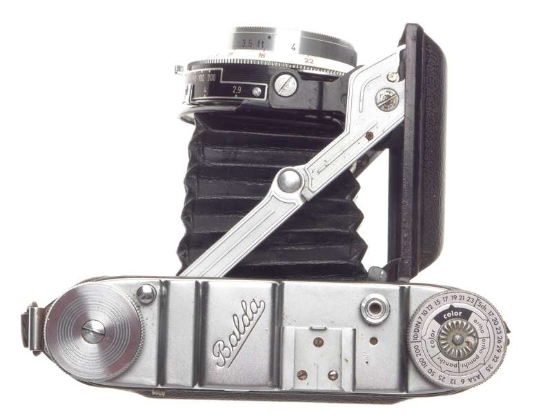 Balda folding vintage film camera Baltar 2.9/80mm leather case