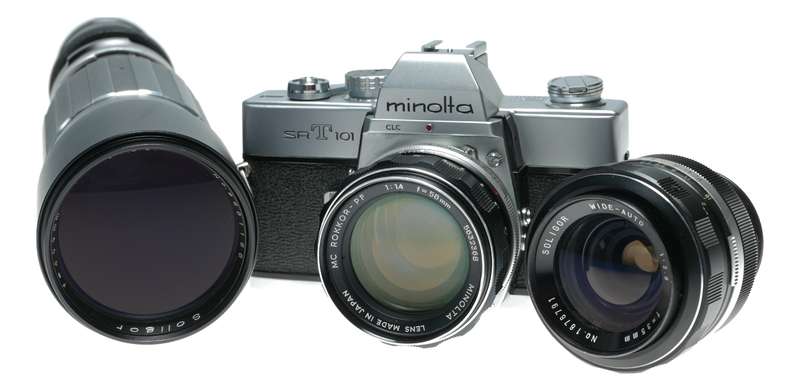 Minolta SRT 101 SLR Film Camera 1.4/58 Wide-Auto 2.8/35 Tele 400mm