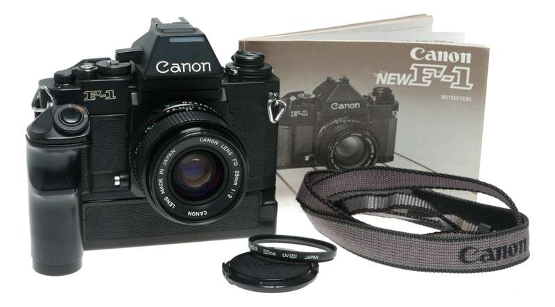 Canon F-1 35mm Film SLR Camera FD 35mm 1:2 Lens Power Winder Manual Strap