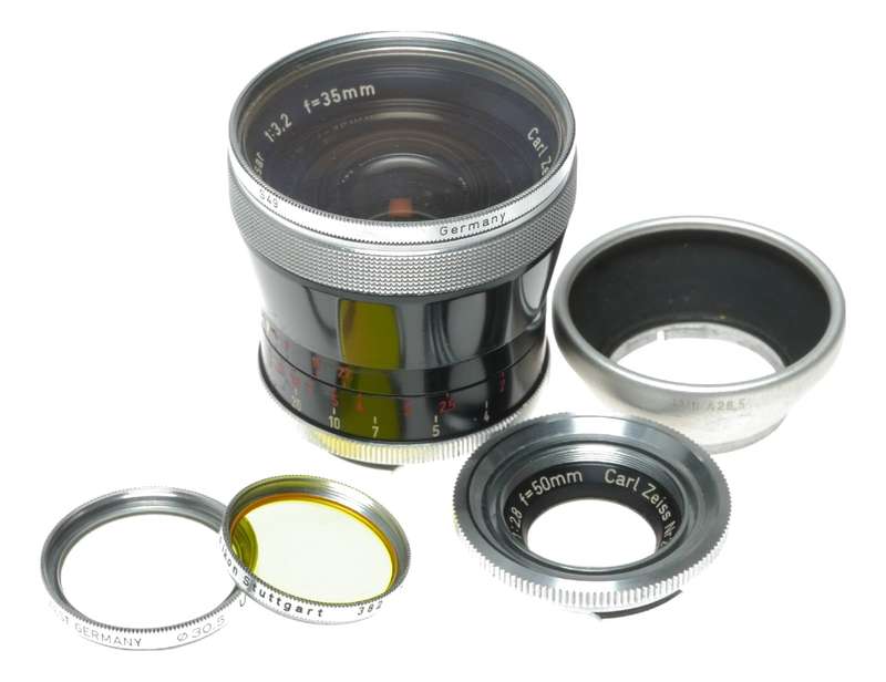 Zeiss Pro-Tessar 3.2/35mm Contaflex Lens 2.8/50 Hood A28.5 Filters