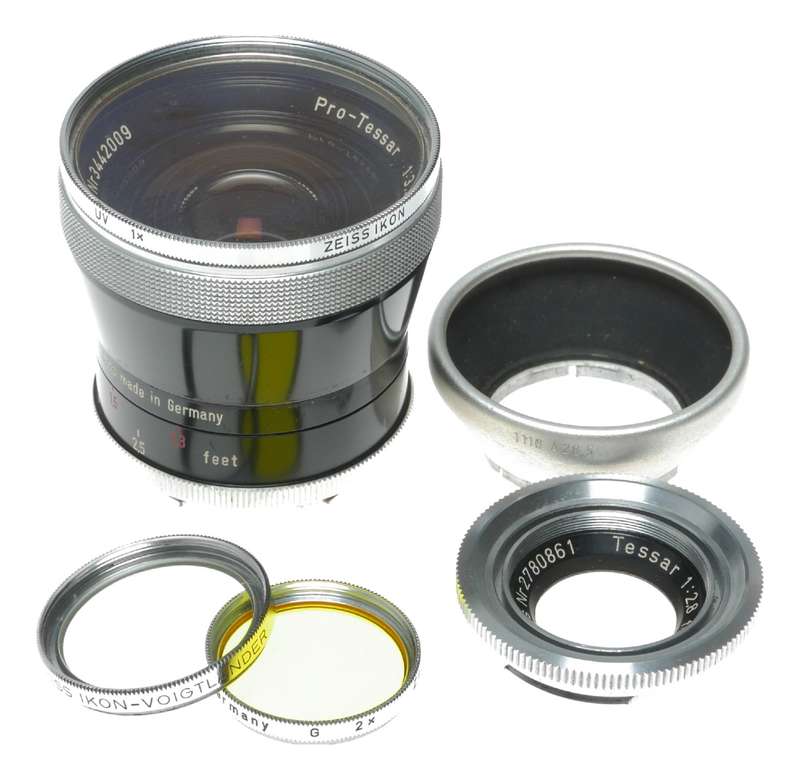 Zeiss Pro-Tessar 3.2/35mm Contaflex Lens 2.8/50 Hood A28.5 Filters
