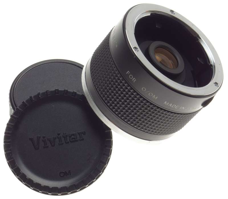 OLYMPUS O/M mount VIVITAR MC 75-205mm f3.5-4.5 2x matched multiplier doubler excellent caps