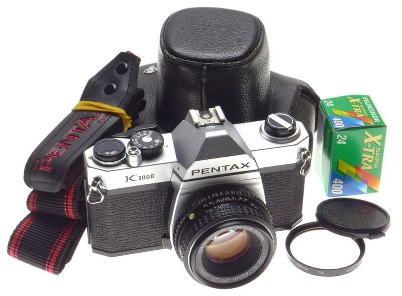 PENTAX K1000 SLR analogue vintage classic 35mm film camera SMC Pentax-M 1:2 f=50mm lens case - Penta