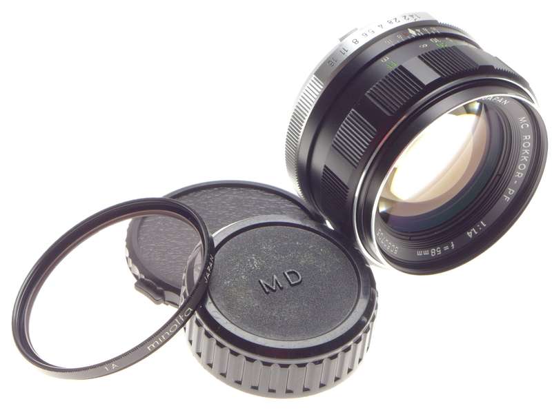 MINOLTA MC Rokkor-PF 1:1.4 f=58mm Fast SLR vintage camera prime lens caps filter very clean