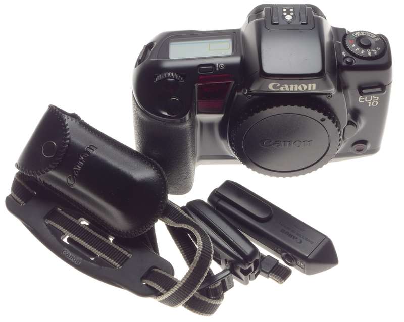 CANON EOS-10 vintage 35mm SLR film camera black body strap and extras very clean - Canon