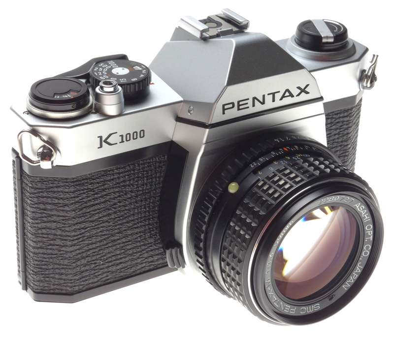 K1000 PENTAX chrome SLR 35mm vintage film camera with SMC-Pentax-M 1:1.4 f=50mm Fast lens - Pentax