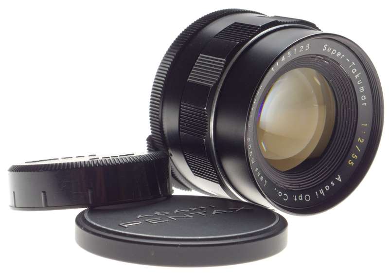 PENTAX Asahi opt. Super-Takumar 1:2/55mm coated screw mount 35mm film camera lens used caps - Pentax