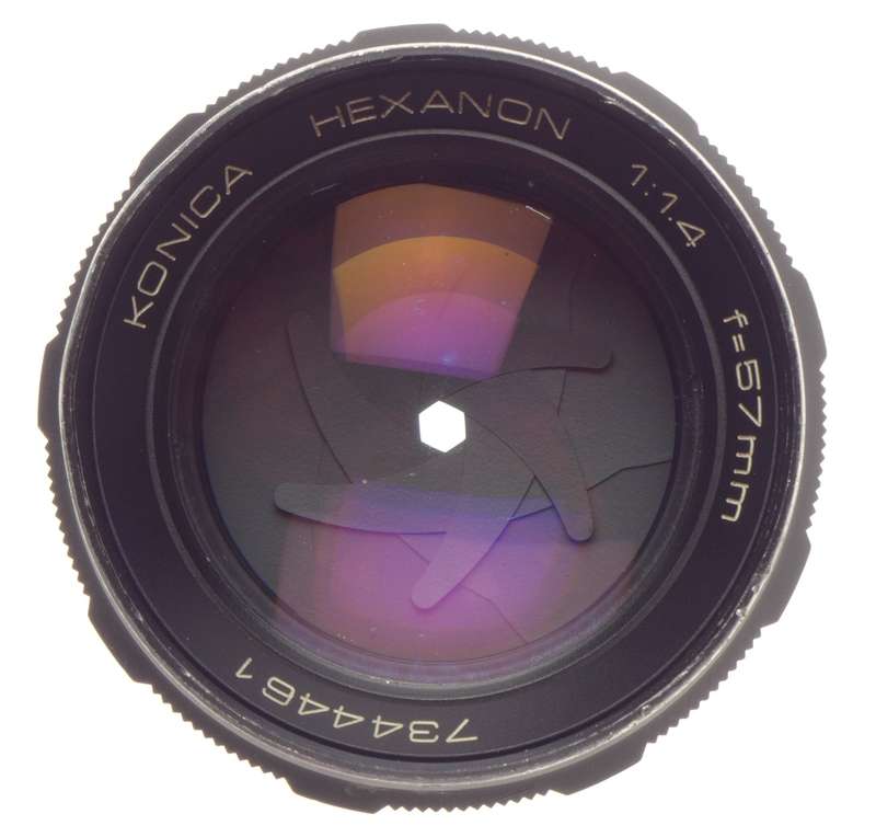 Konica HEXANON 1:1.4 f=57mm Vintage SLR film camera lens bayonet mount with coated optics 1.4/57