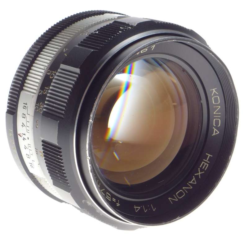 Konica HEXANON 1:1.4 f=57mm Vintage SLR film camera lens bayonet mount with coated optics 1.4/57