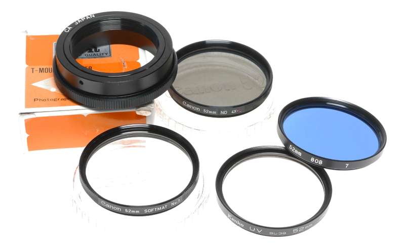 Canon T-Mount Adapter 52mm Filters Softmat UV Blue ND-4XL