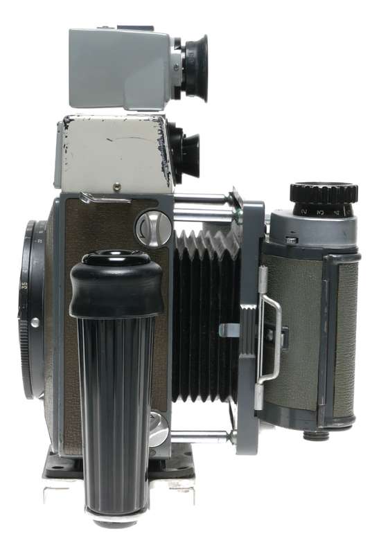 Mamiya-Press 23 Camera 6x9 format 6.3/65mm grip and viewfinder