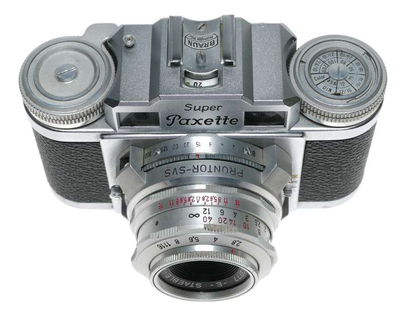 Braun Super Paxette E-Staeble-Kata 1:2.8/45 film camera with case