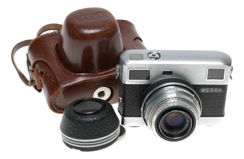 Werra Carl Zeiss Jena Tessar 2.8/50mm Black body hood case set