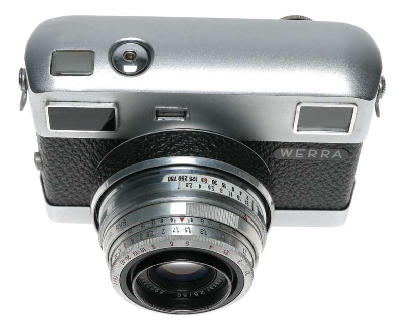 Werra Carl Zeiss Jena Tessar 2.8/50mm Black body hood case set