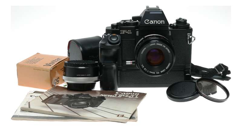 Canon F-1 SLR Camera FD 50mm 1:1.8 Lens AE Power Winder FN Accessories