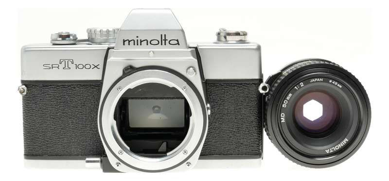 Minolta SRT100X SLR film camera MD 50mm 1:2 Vintage set