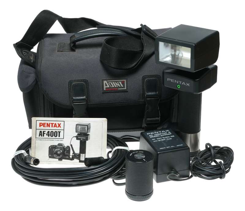 Pentax AF400T automatic electronic flash unit ac adapter II manual accessories