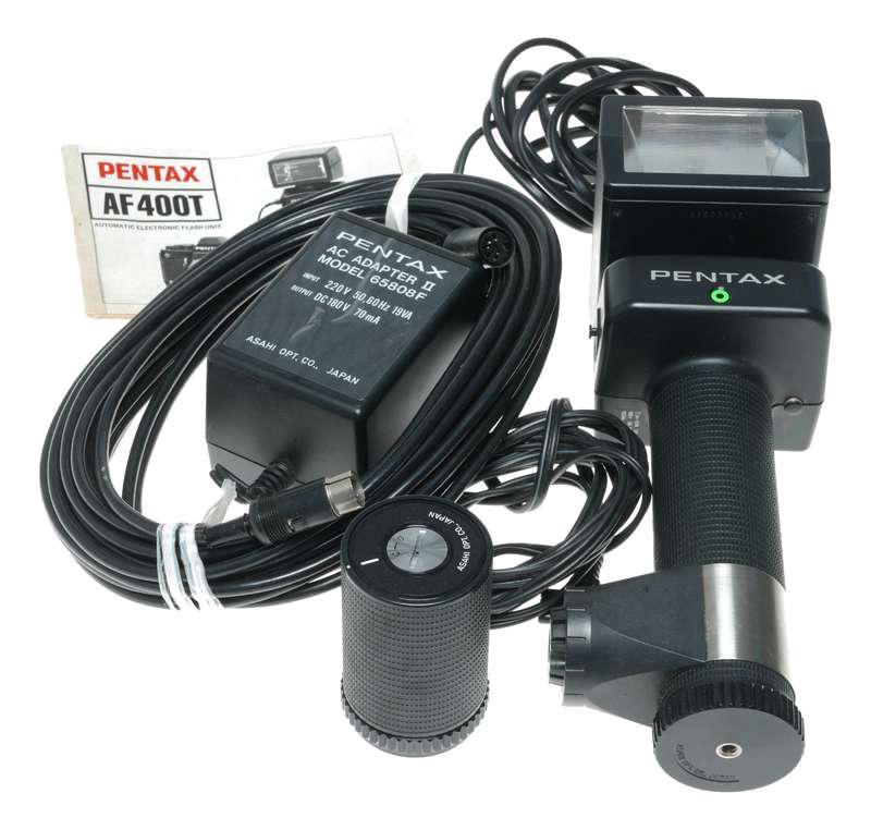 Pentax AF400T automatic electronic flash unit ac adapter II manual accessories