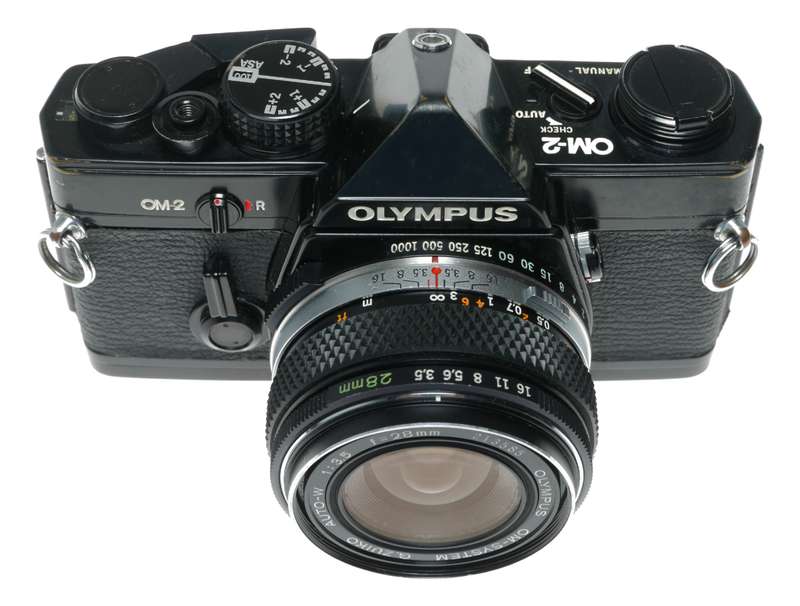 Olympus OM-2 SLR film camera 50mm 28mm 135mm auto lenses filters flash accessories