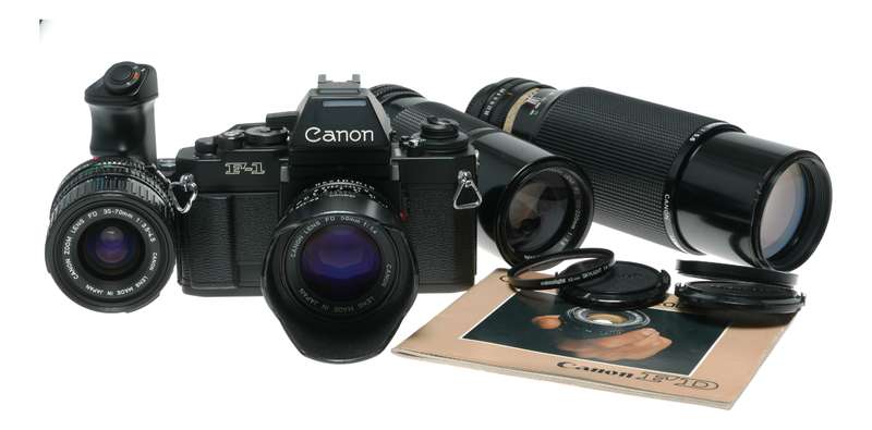 Canon F-1 35mm film SLR camera 1.4/50 FD macro tele Zoom lenses motor drive instructions