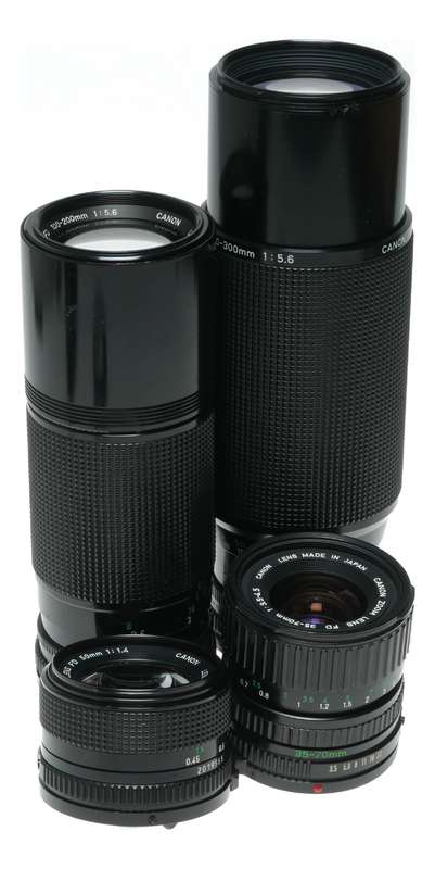 Canon F-1 35mm film SLR camera 1.4/50 FD macro tele Zoom lenses motor drive instructions