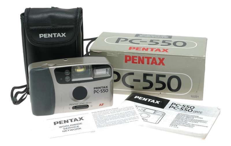 Pentax PC-550 point shoot 35mm film camera original pouch box papers